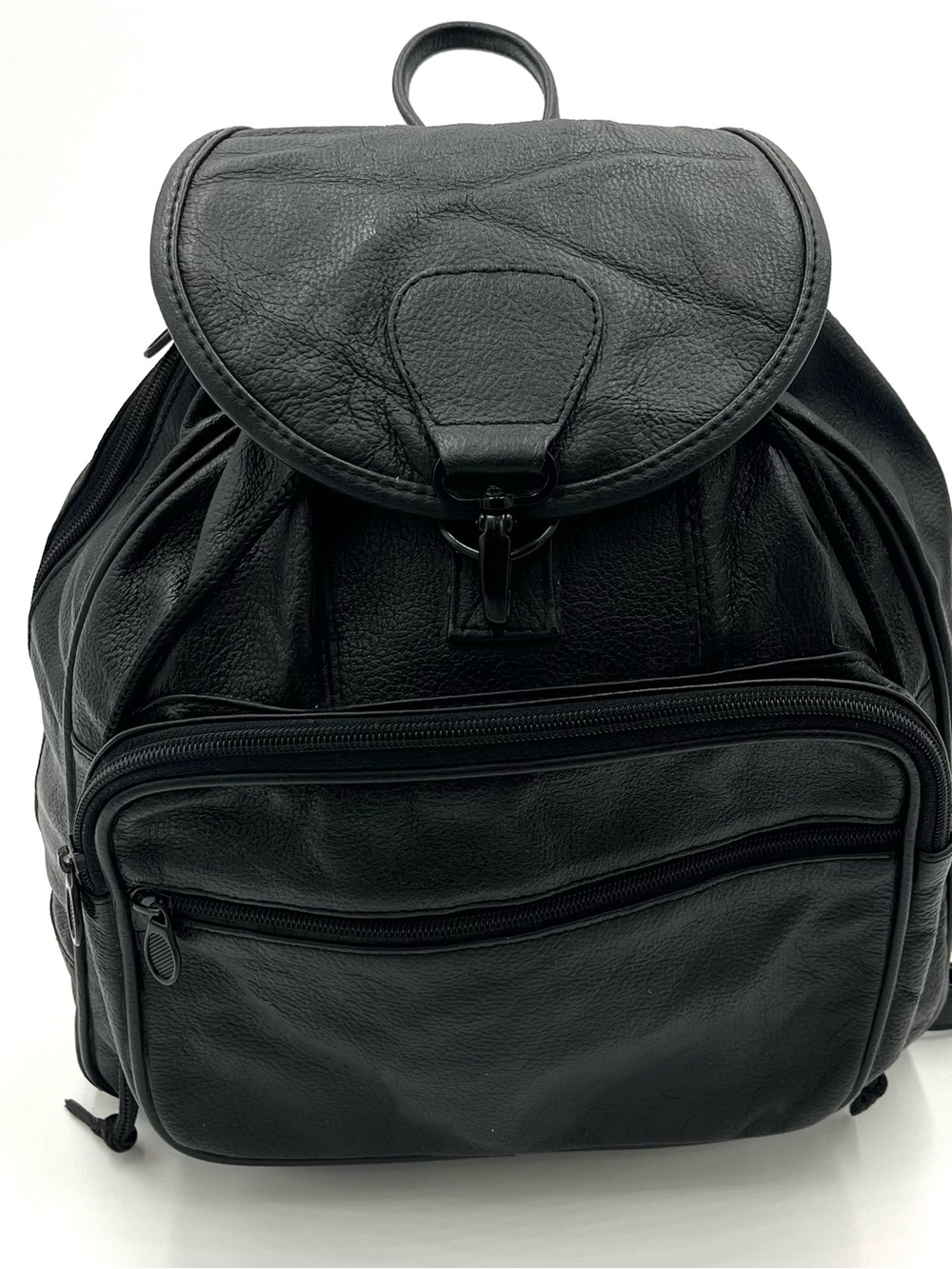 Men's Black Leatherette Backpack with Front Organizer Pocket (B0003)